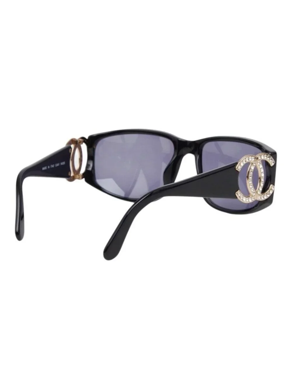 Chanel CC Logo Sunglasses Black Gold Acetate Rhinestone Eyewear